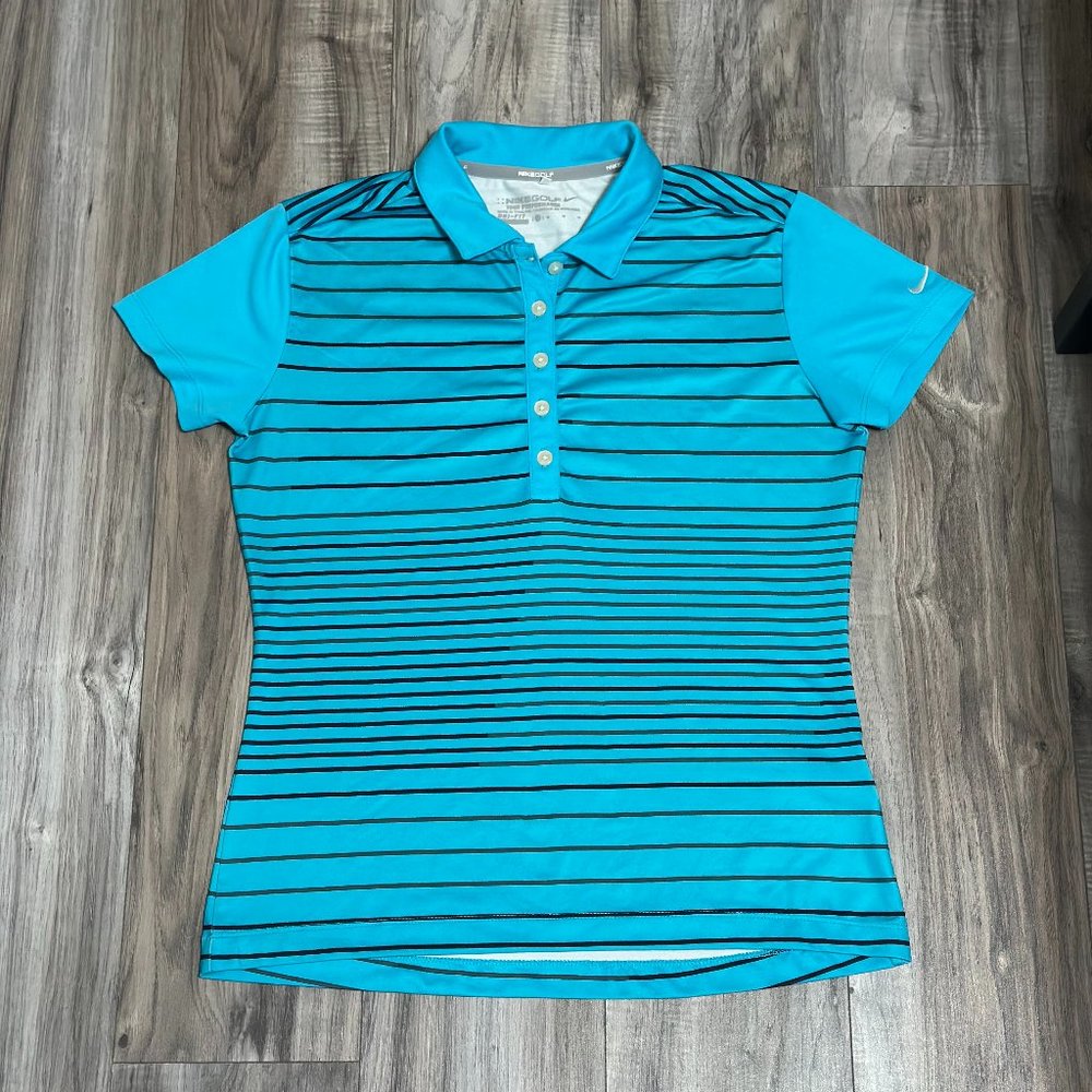 Nike Women's DRI-FIT Victory Striped Golf Polo Aqua Sz M